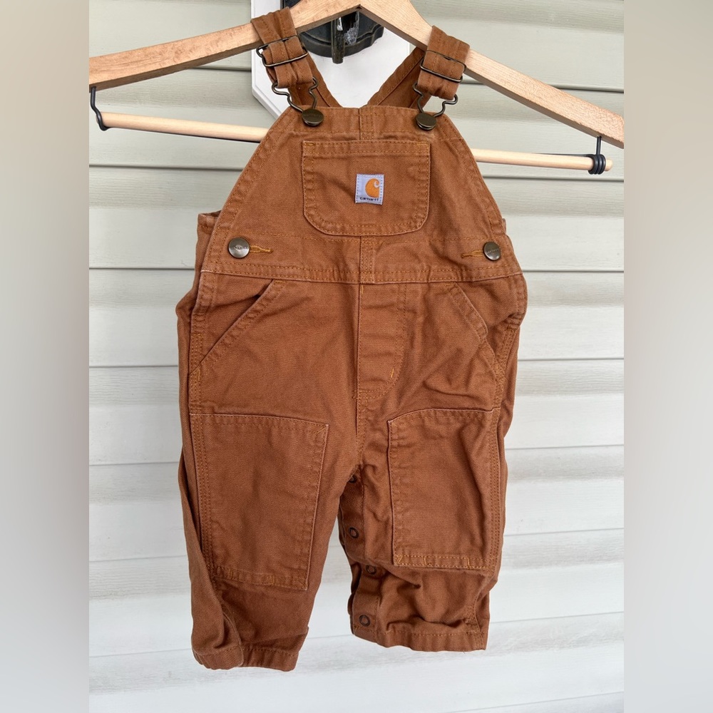 Carhartt Toddler Canvas Double Knee Bib OVERALLS Carhartt Brown Sz 6 mos EUC